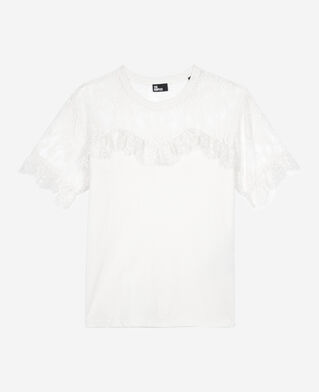 The Kooples WOMEN ECRU t-shirt with black ecru lace