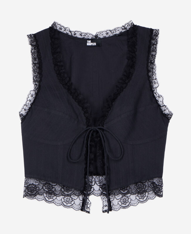 The Kooples FEMME BLACK top avec laçage et dentelle noir