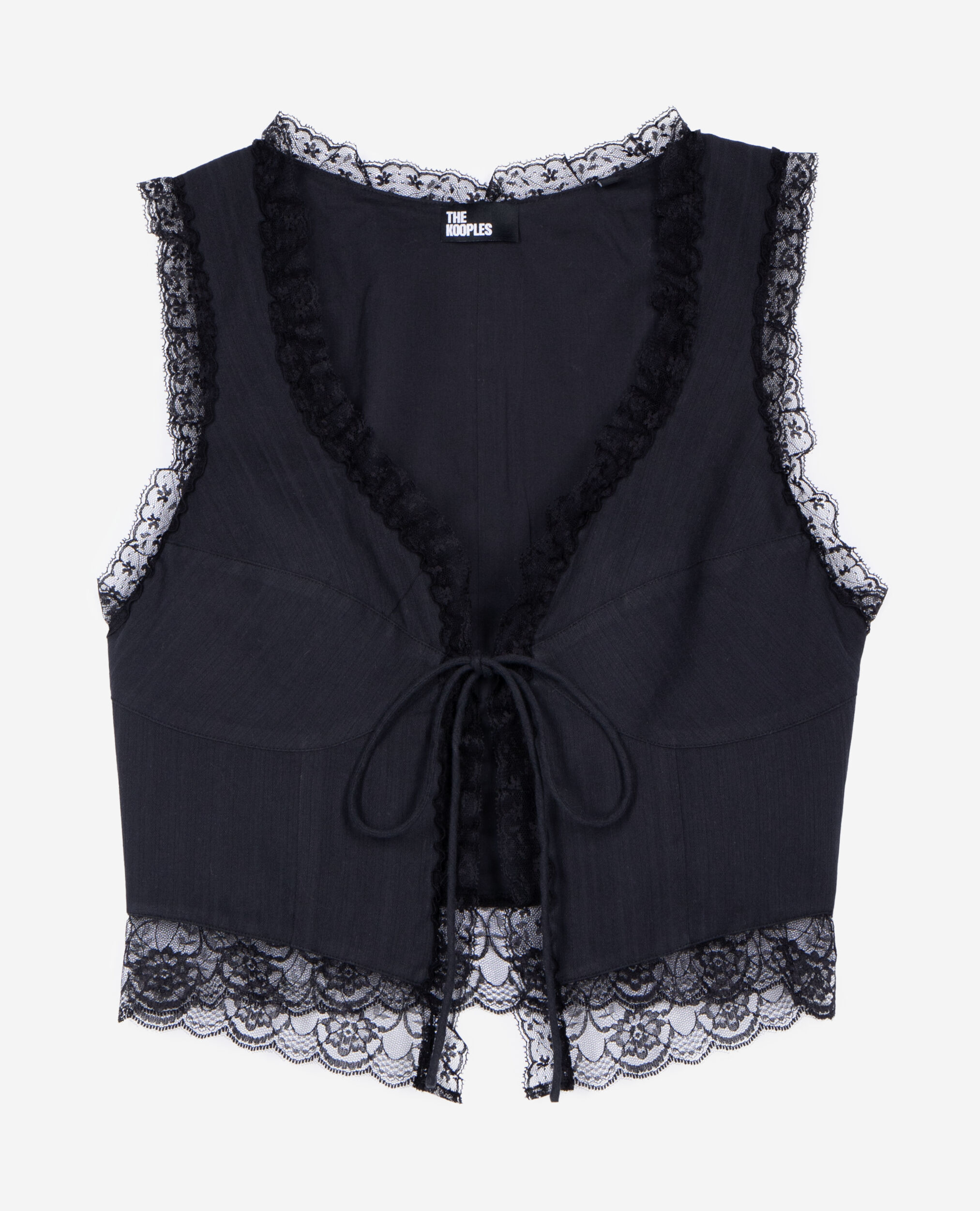 Top avec laçage et dentelle noir, BLACK, hi-res image number null
