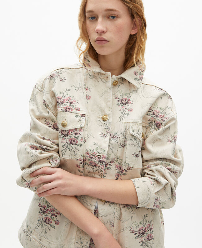 The Kooples FEMME BEIGE TAUPE veste imprimé fleuri en denim beige