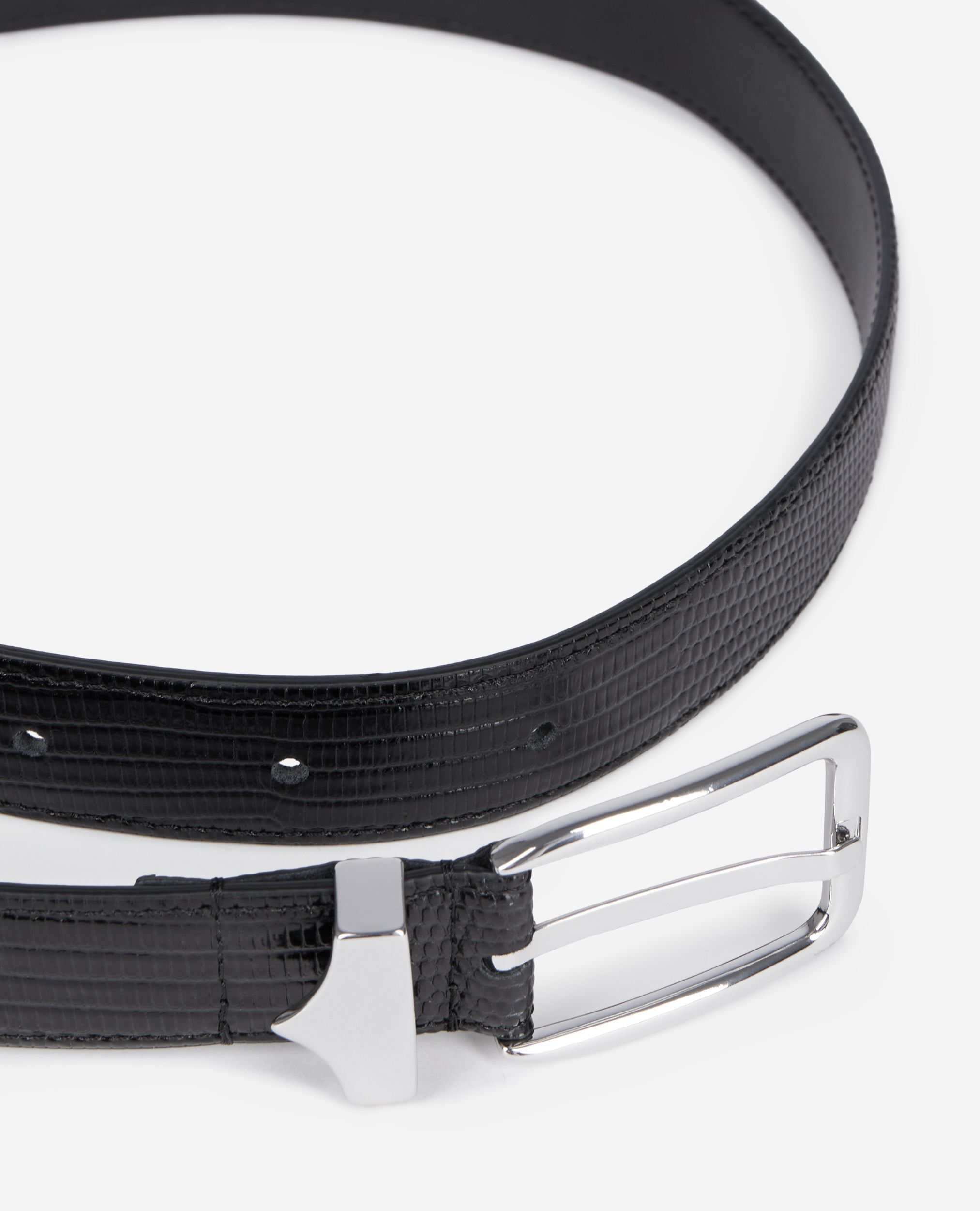 Ceinture en cuir effet crocodile noir, BLACK, hi-res image number null