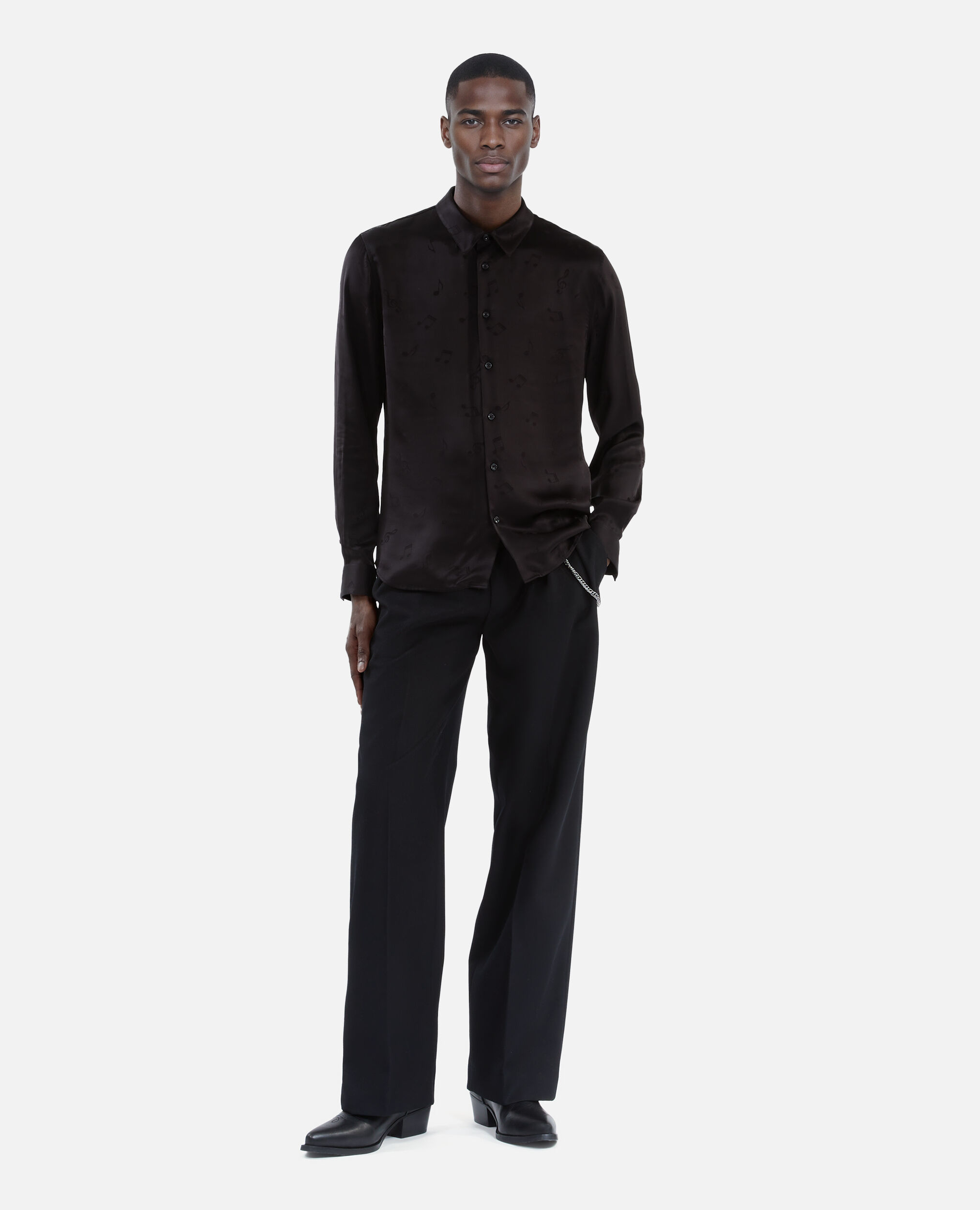 Chemise en jacquard imprimé musique noire, BLACK, hi-res image number null