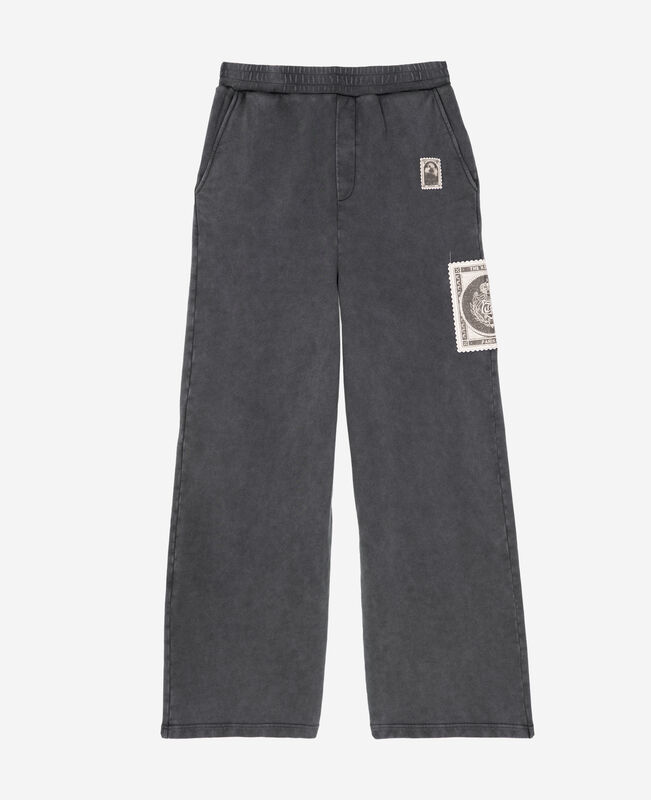 The Kooples HOMME BLACK WASHED bas de jogging droit avec patchs noir