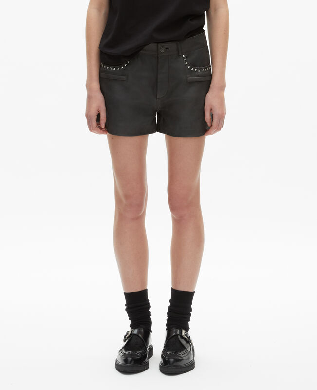 The Kooples FEMME BLACK STONE short en cuir noir