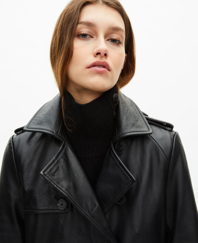 The Kooples FEMME BLACK trench long en cuir noir