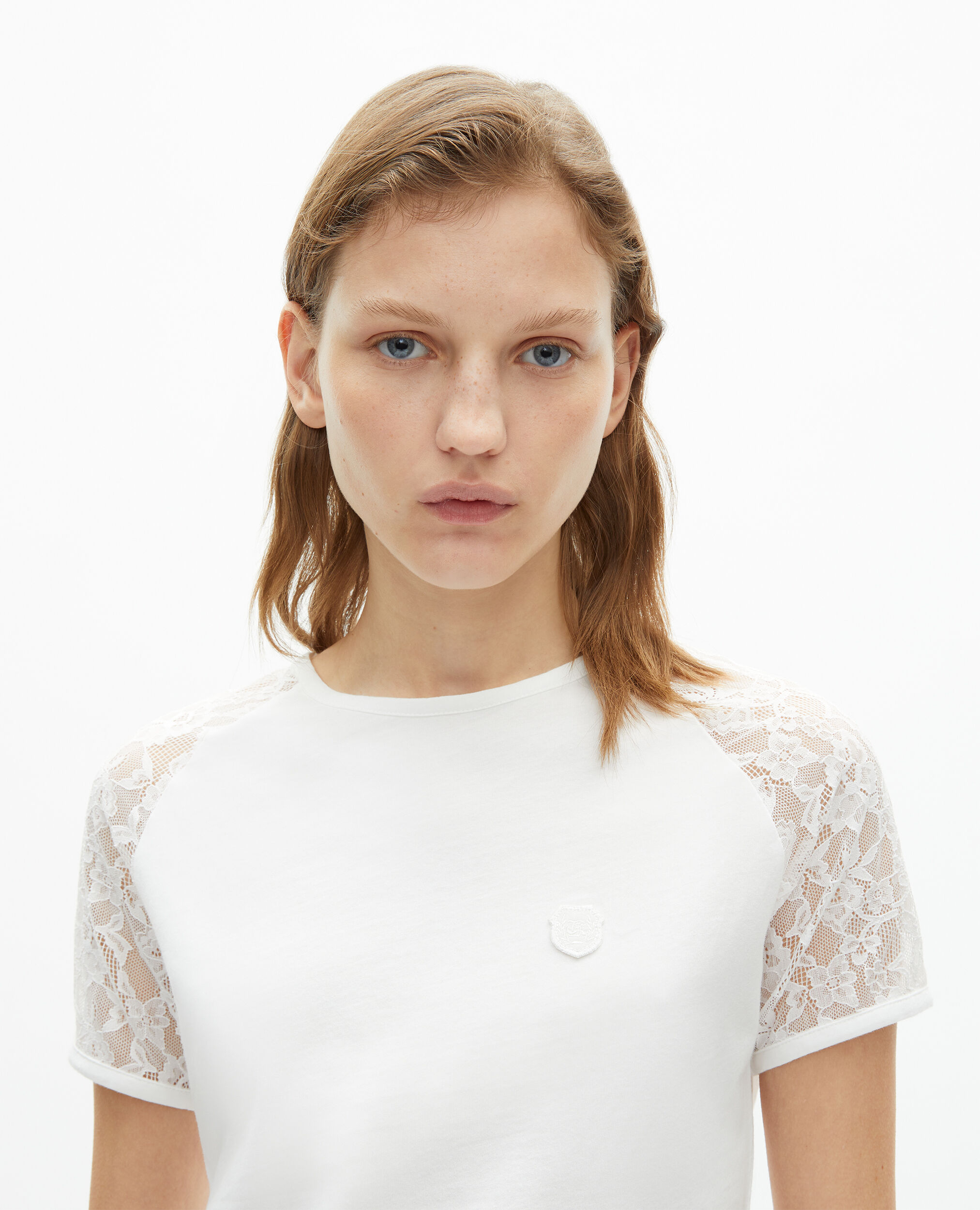 T-shirt avec manches en dentelle blanc, ECRU, hi-res image number null