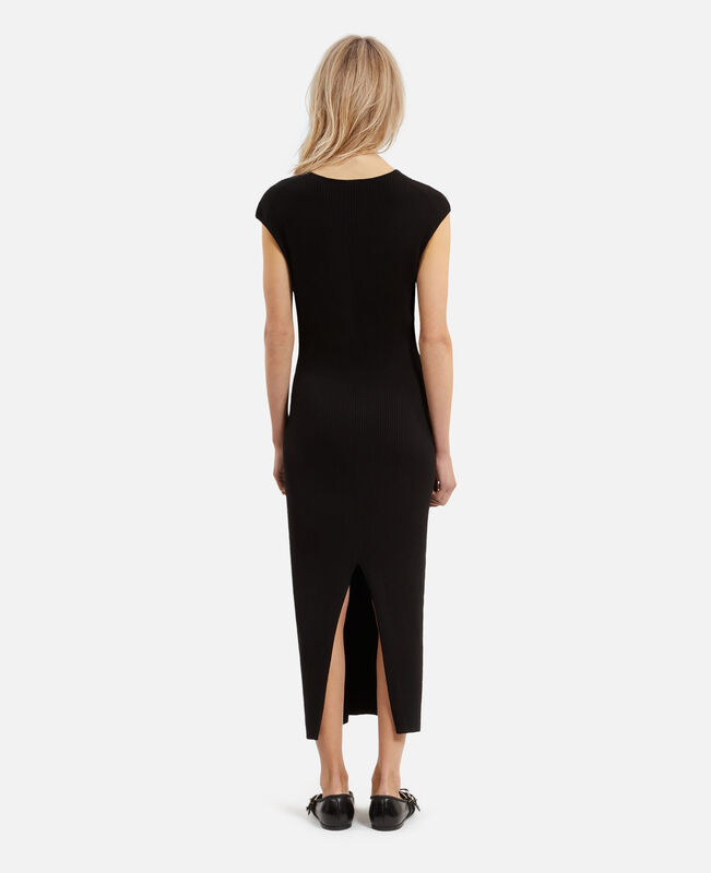 The Kooples FEMME BLACK robe longue en maille côtelée noire