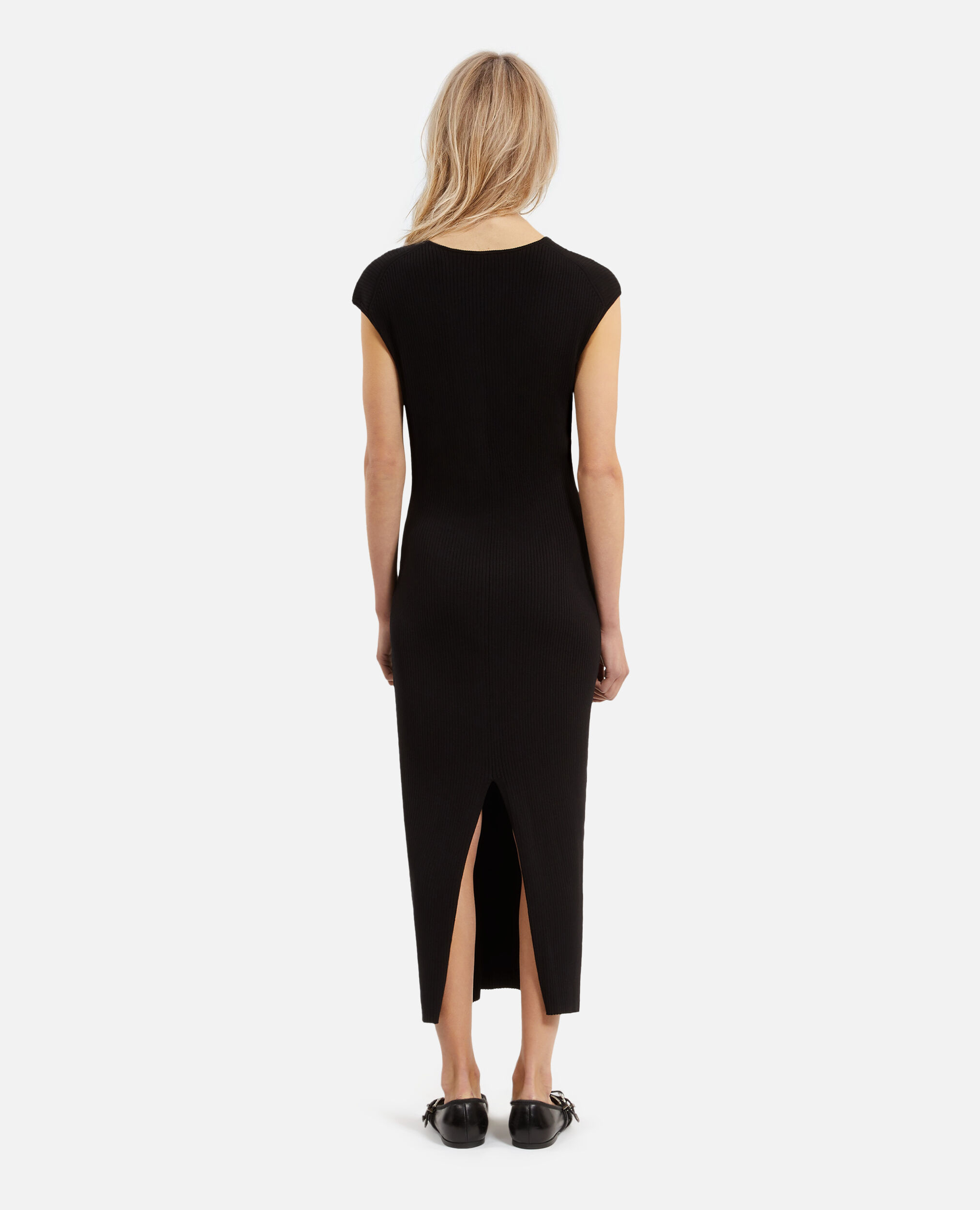 Robe longue en maille côtelée noire, BLACK, hi-res image number null