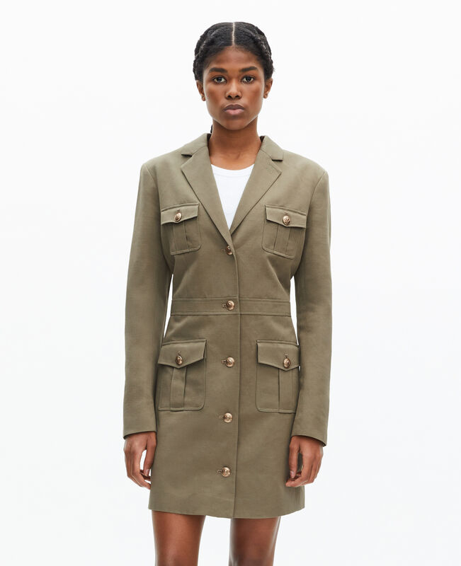 The Kooples FEMME KAKI robe courte style officier en lin kaki