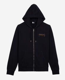 The Kooples HOMME BLACK WASHED sweatshirt à capuche et sérigraphie zippé noir