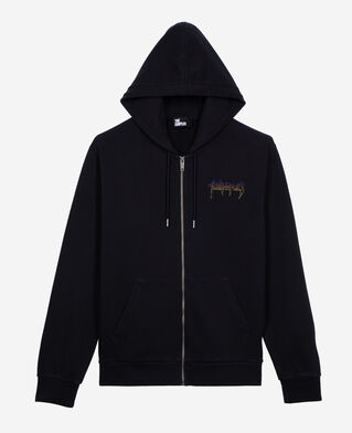The Kooples MEN BLACK WASHED hooded sweatshirt with black screen print