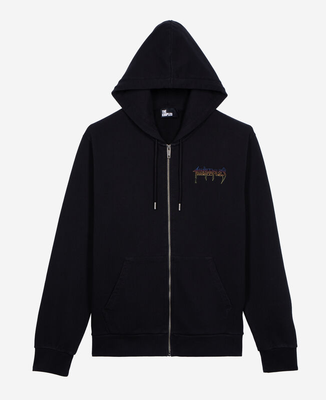 The Kooples HOMME BLACK WASHED sweatshirt à capuche et sérigraphie zippé noir