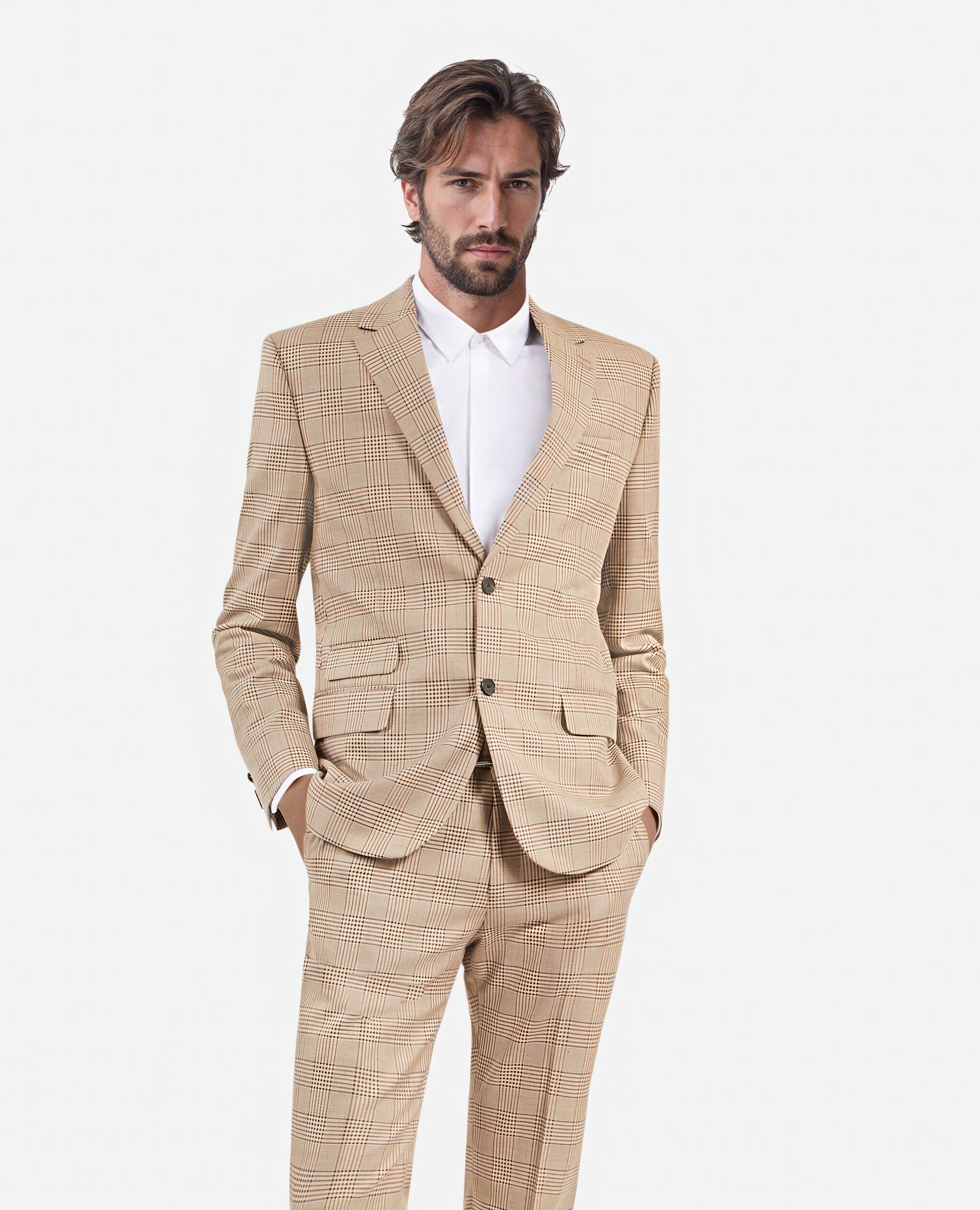 Veste de costume prince de Galles beige, BEIGE-BROWN, hi-res image number null
