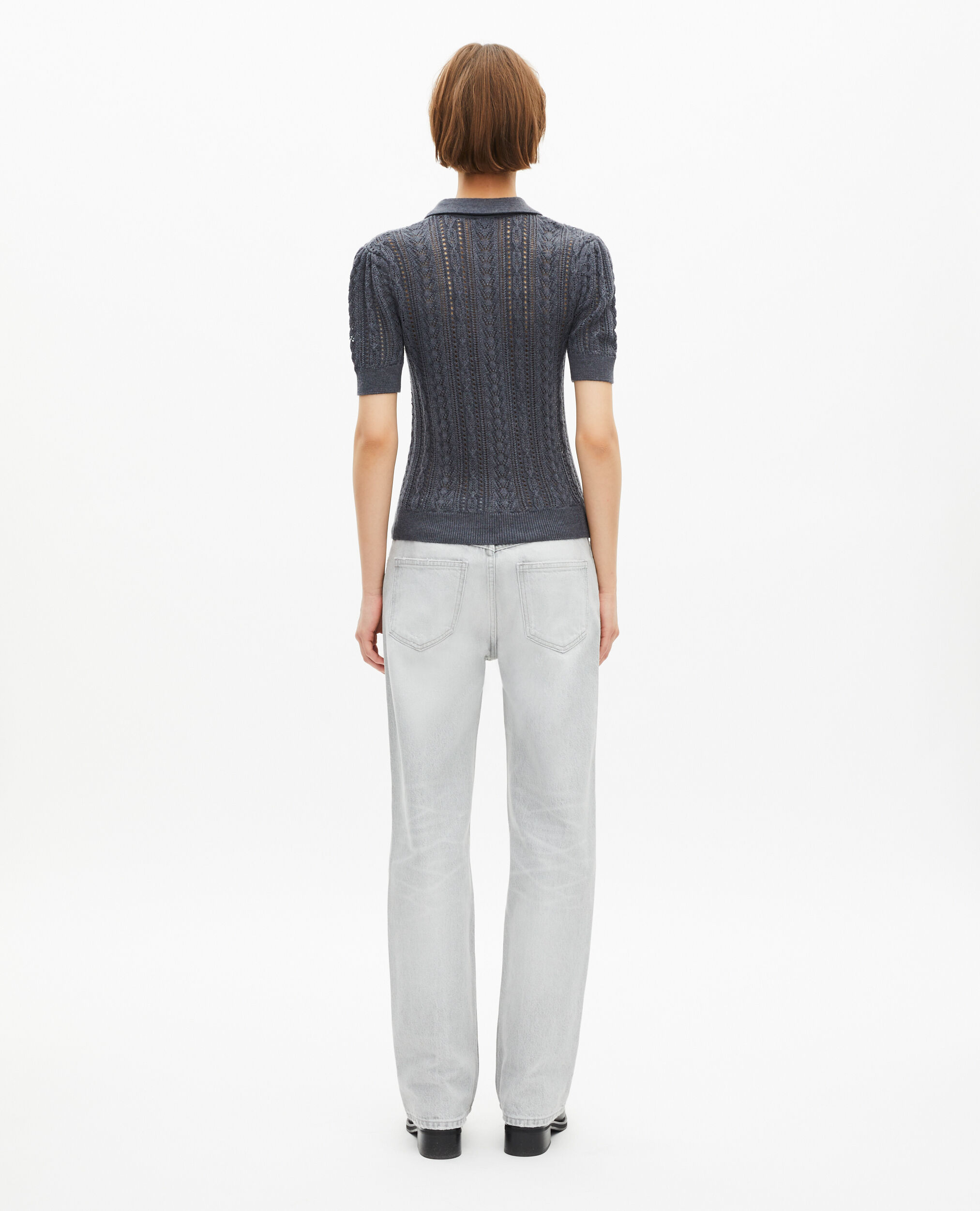 Pull manches courtes en laine mérinos gris, ANTHRACITE, hi-res image number null
