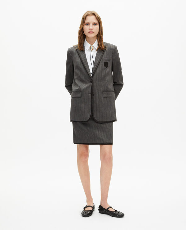 The Kooples FEMME DARK GREY veste à rayures en laine mélangée grise