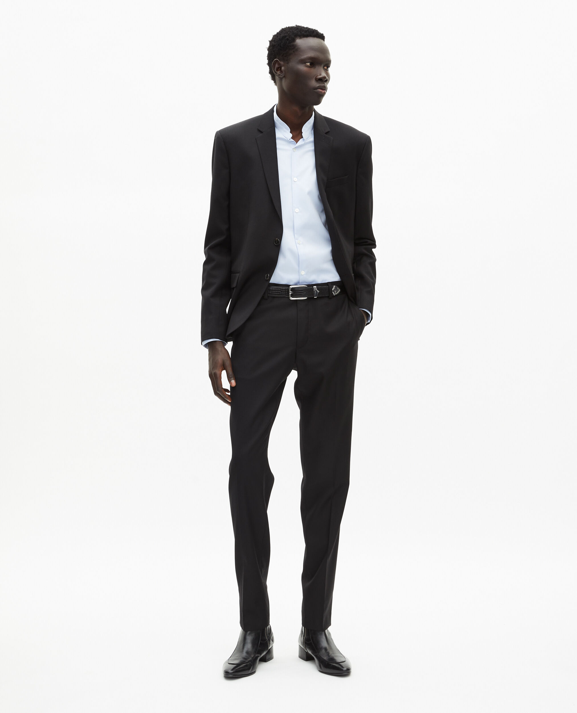 Veste de costume en laine noire coupe tailleur ajustée, BLACK, hi-res image number null