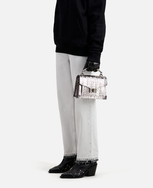 The Kooples FEMME ANTIC SILVER sac emily small effet crocodile cuir argenté