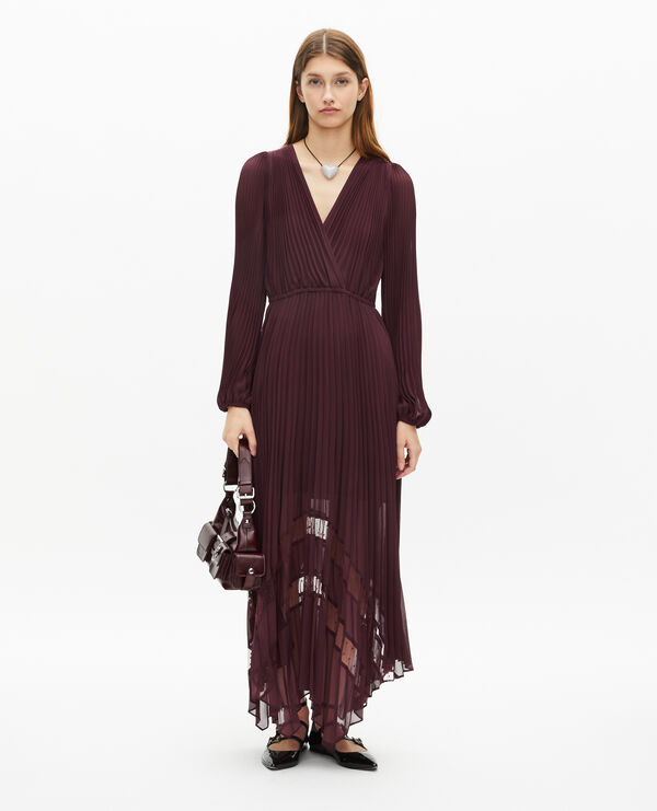 The Kooples FEMME BURGUNDY robe longue plissée bordeaux