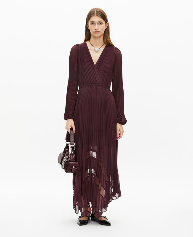 The Kooples FEMME BURGUNDY robe longue plissée bordeaux