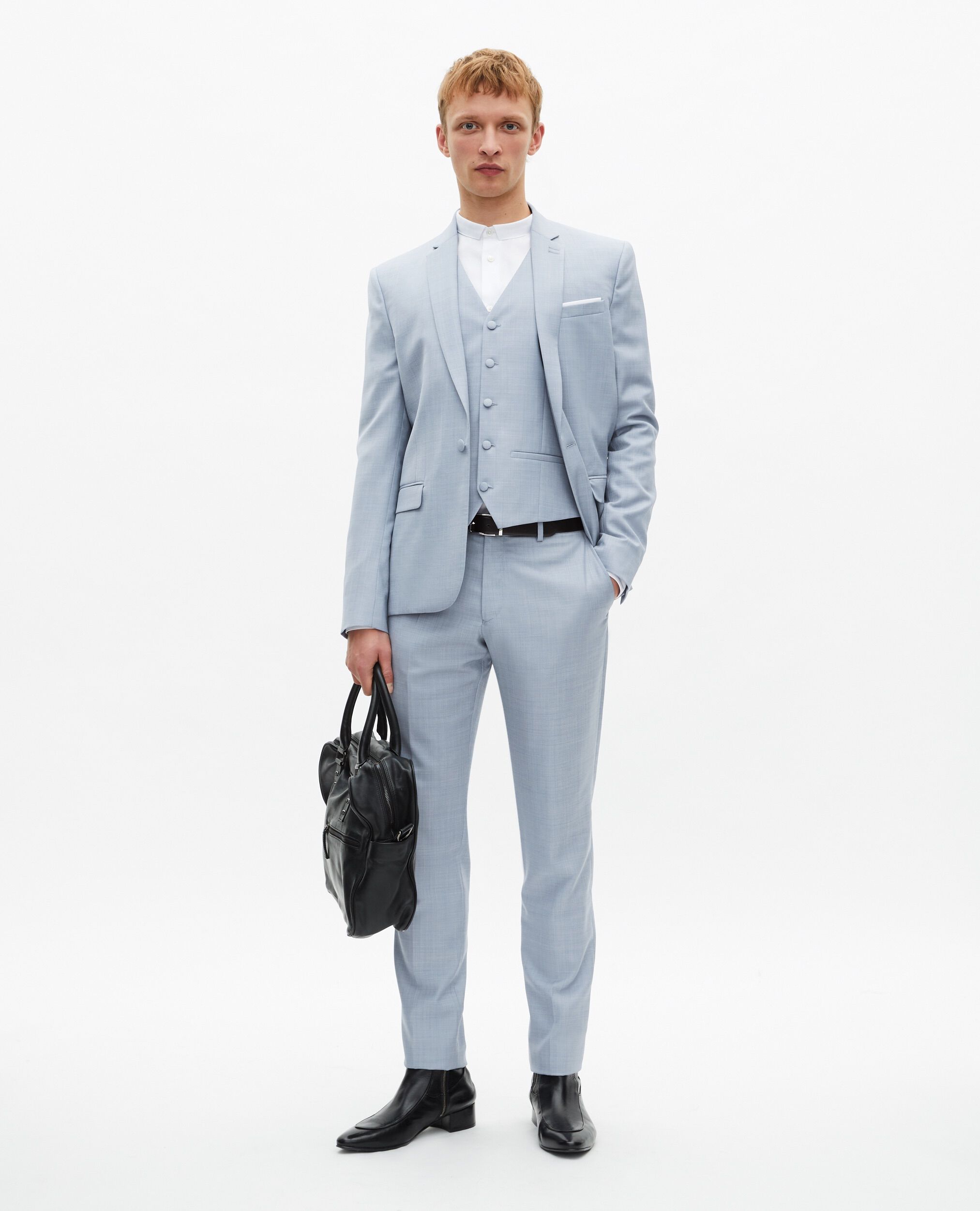 Veste de costume en laine coupe ajustée bleu, BLUE, hi-res image number null