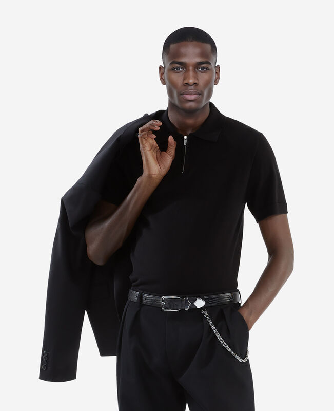 The Kooples HOMME BLACK polo en maille col zippé noir
