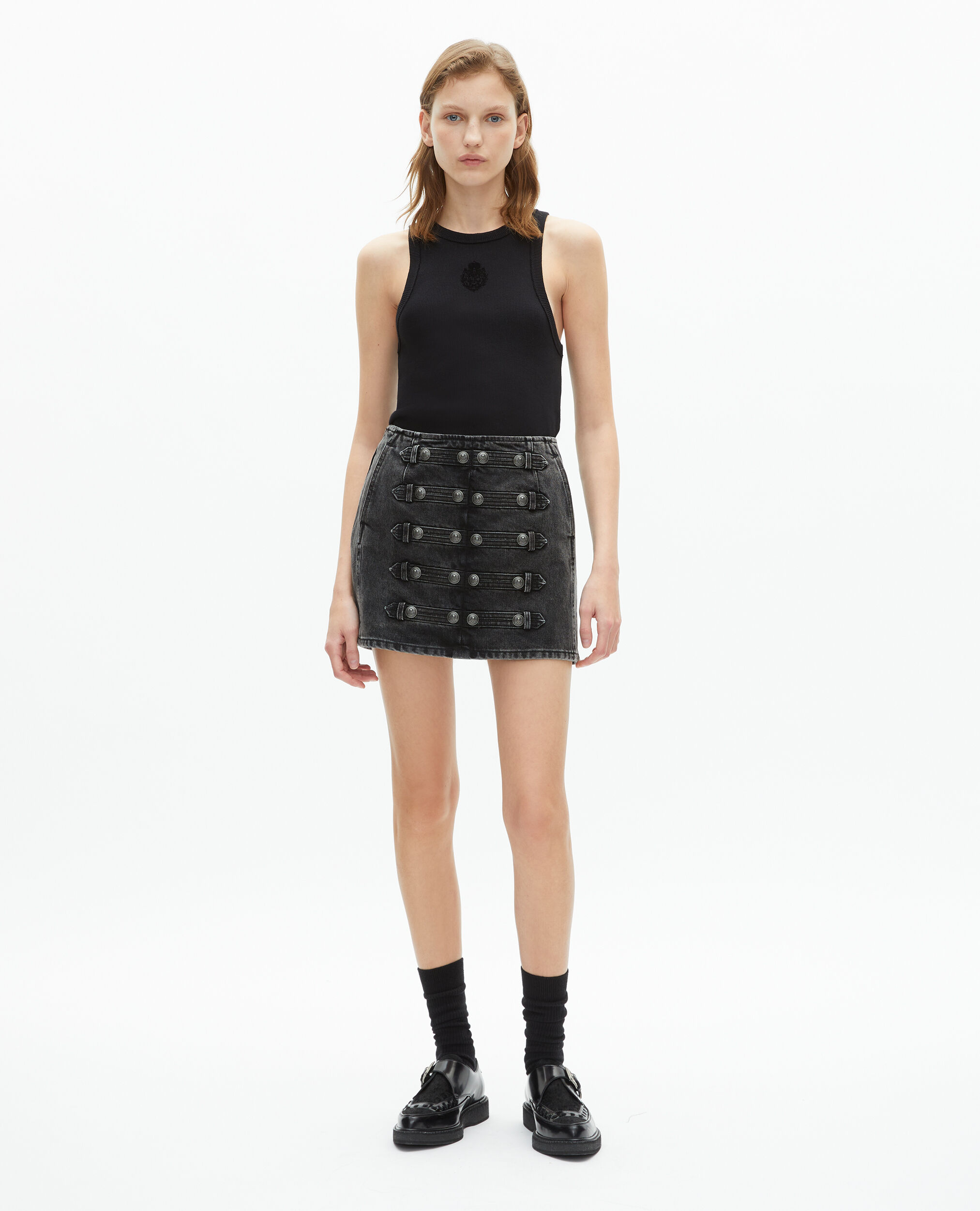 Jupe courte en denim grise, BLACK WASHED, hi-res image number null