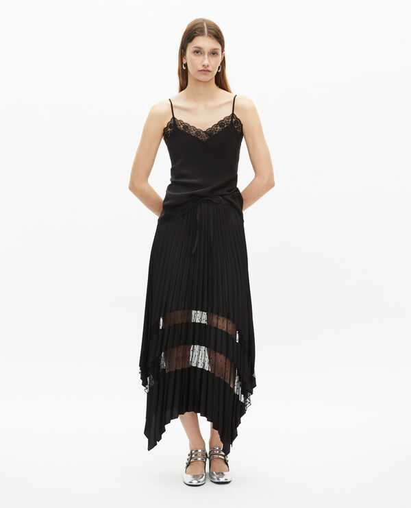 The Kooples FEMME BLACK caraco en soie et dentelle noir