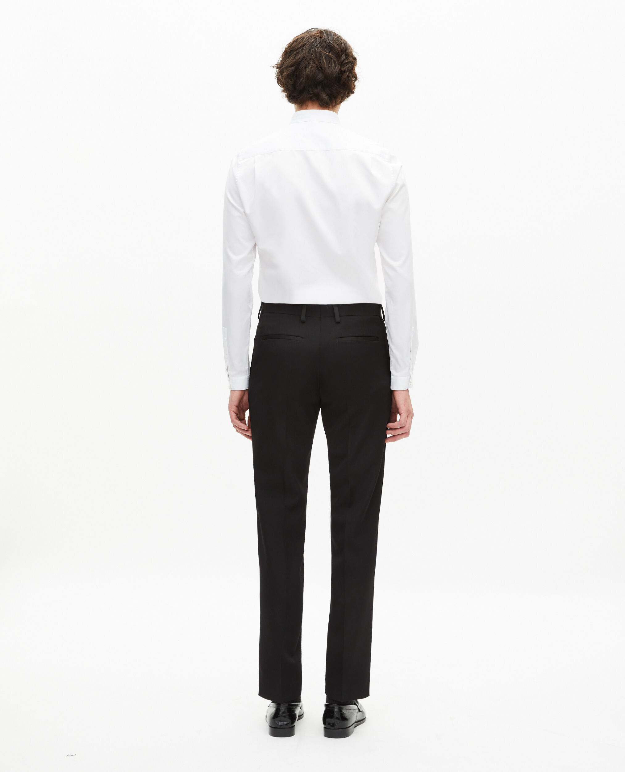 Pantalon de smoking avec détails en satin droit noir, BLACK, hi-res image number null
