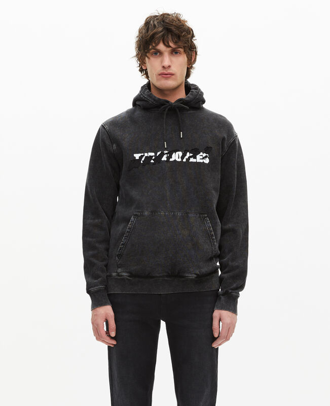 The Kooples HOMME BLACK WASHED sweatshirt à capuche what is noir
