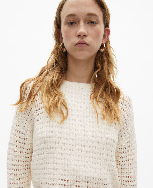 The Kooples FEMME ECRU pull court ajouré en coton mélangé ecru