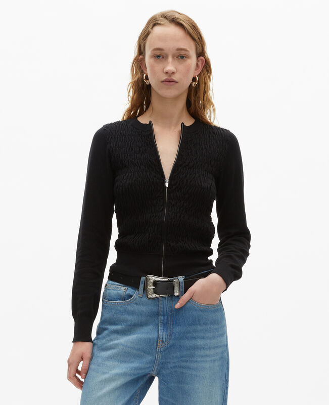 The Kooples FEMME BLACK cardigan en coton zippé noir