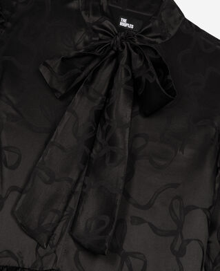 The Kooples WOMEN BLACK short jacquard dress with ribbon print
