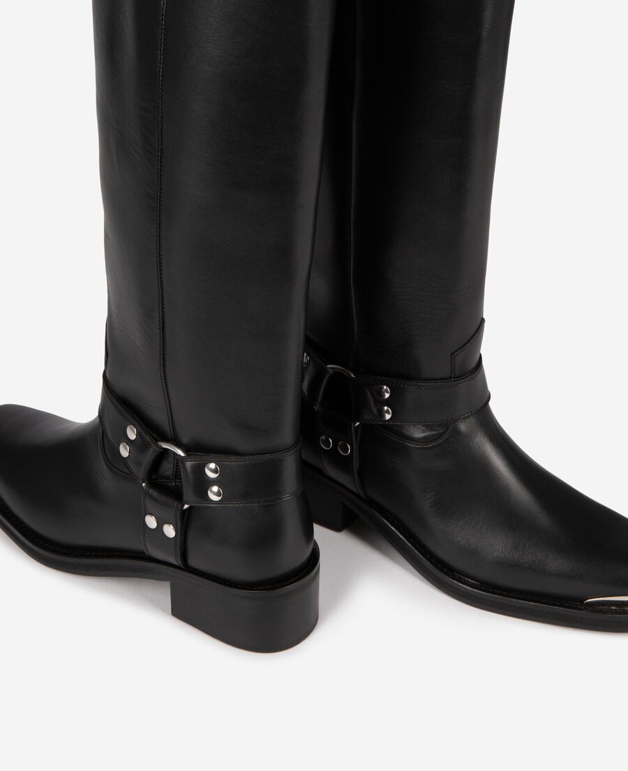 The Kooples FEMME BLACK bottes à sangles en cuir noir