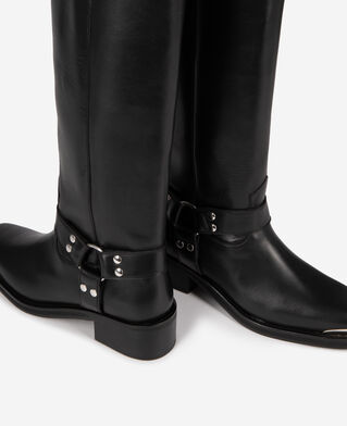 The Kooples FEMME BLACK bottes à sangles en cuir noir