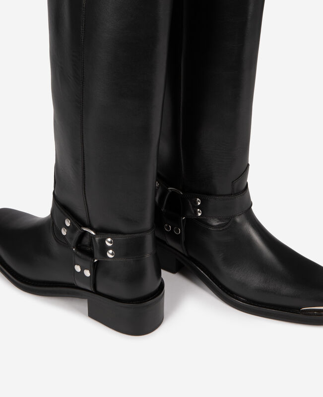 The Kooples FEMME BLACK bottes à sangles en cuir noir