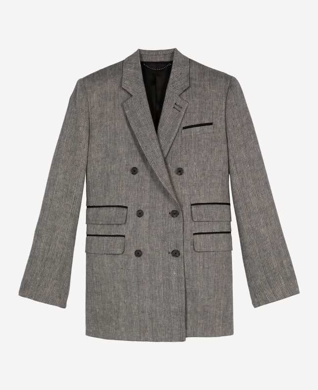 The Kooples FEMME GREY veste tailleur en laine et lin grise