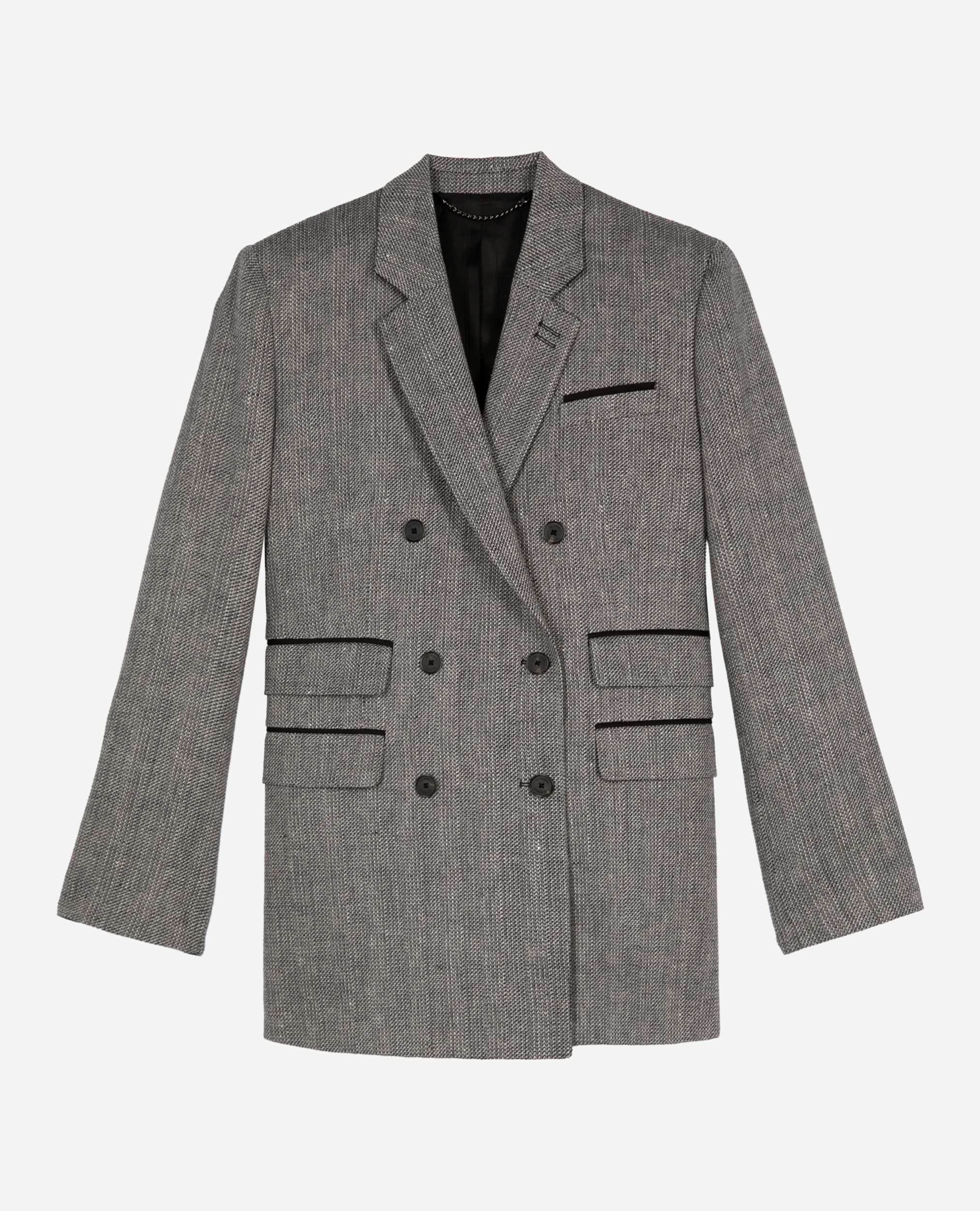 Veste tailleur en laine et lin grise, GREY, hi-res image number null