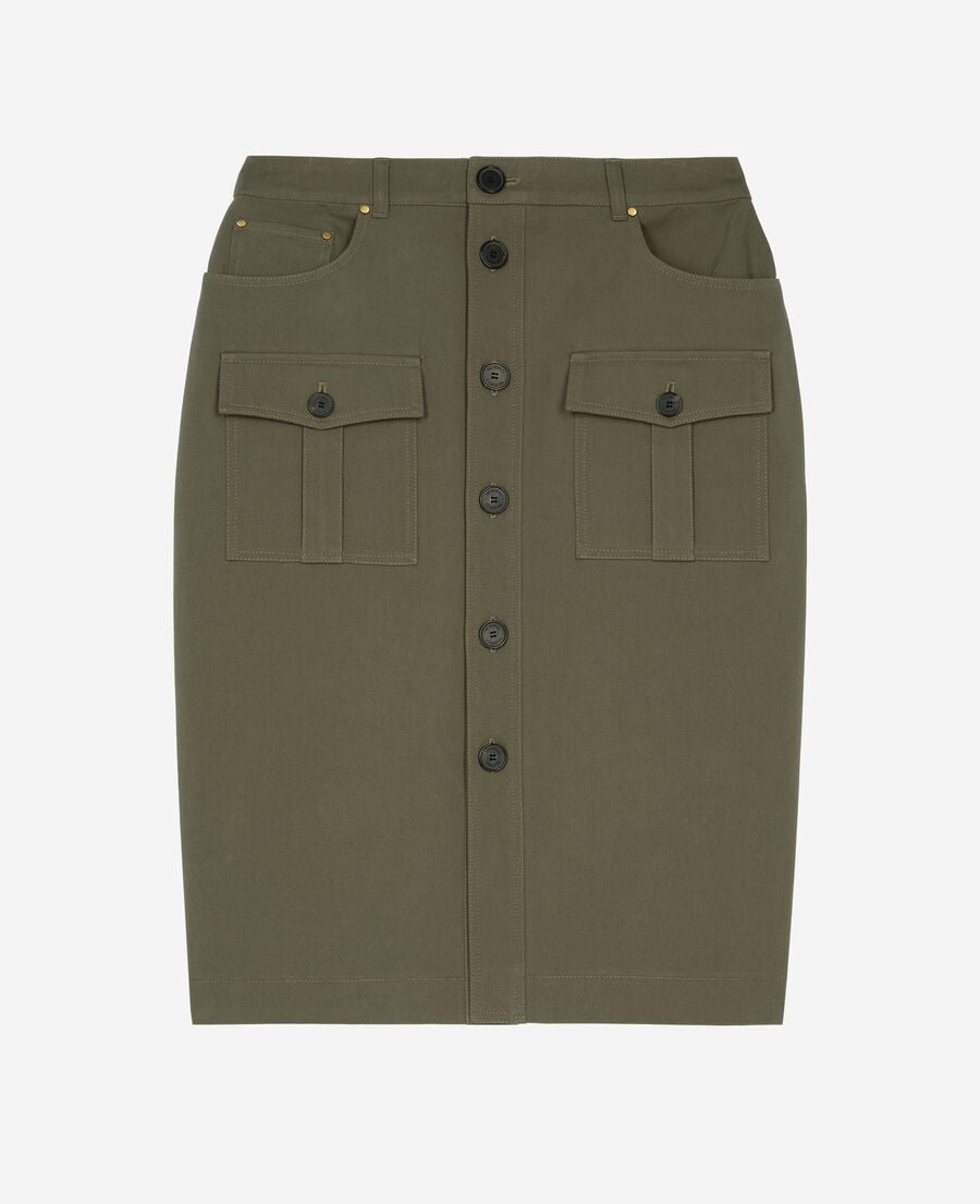 The Kooples WOMEN KAKI khaki midi cargo skirt