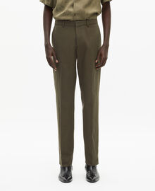 The Kooples HOMME KAKI pantalon de costume droit en coton lin kaki