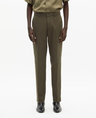 The Kooples HOMME KAKI pantalon de costume droit en coton lin kaki