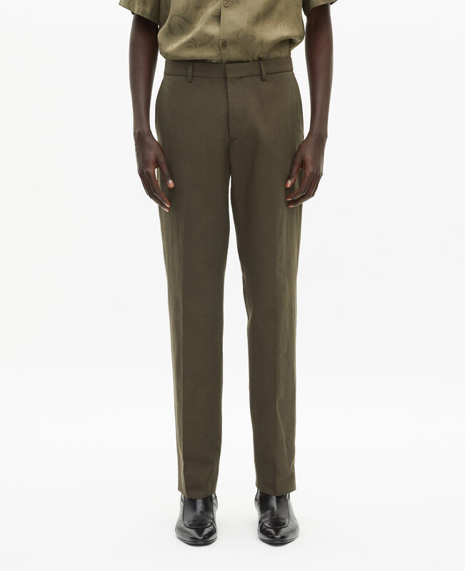 The Kooples HOMME KAKI pantalon de costume droit en coton lin kaki