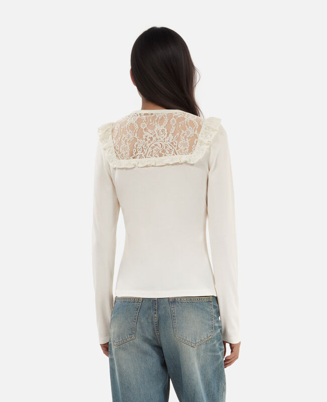 The Kooples FEMME WHITE t-shirt manches longues avec dentelle blanc