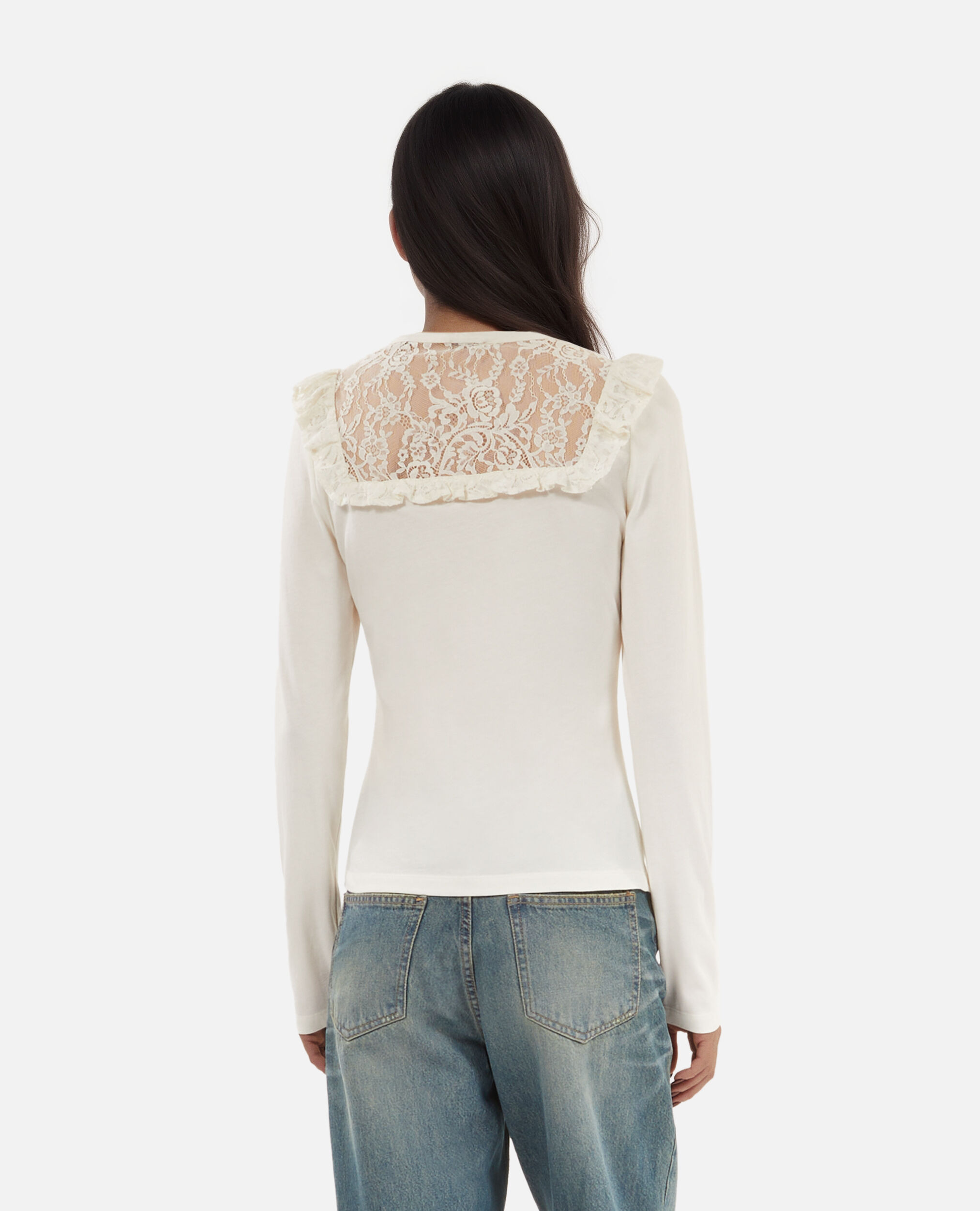 T-shirt manches longues avec dentelle blanc, WHITE, hi-res image number null