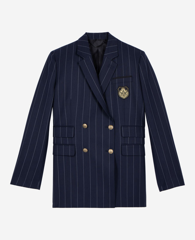 The Kooples FEMME NAVY veste tailleur à rayures tennis en laine mélangée bleu marine