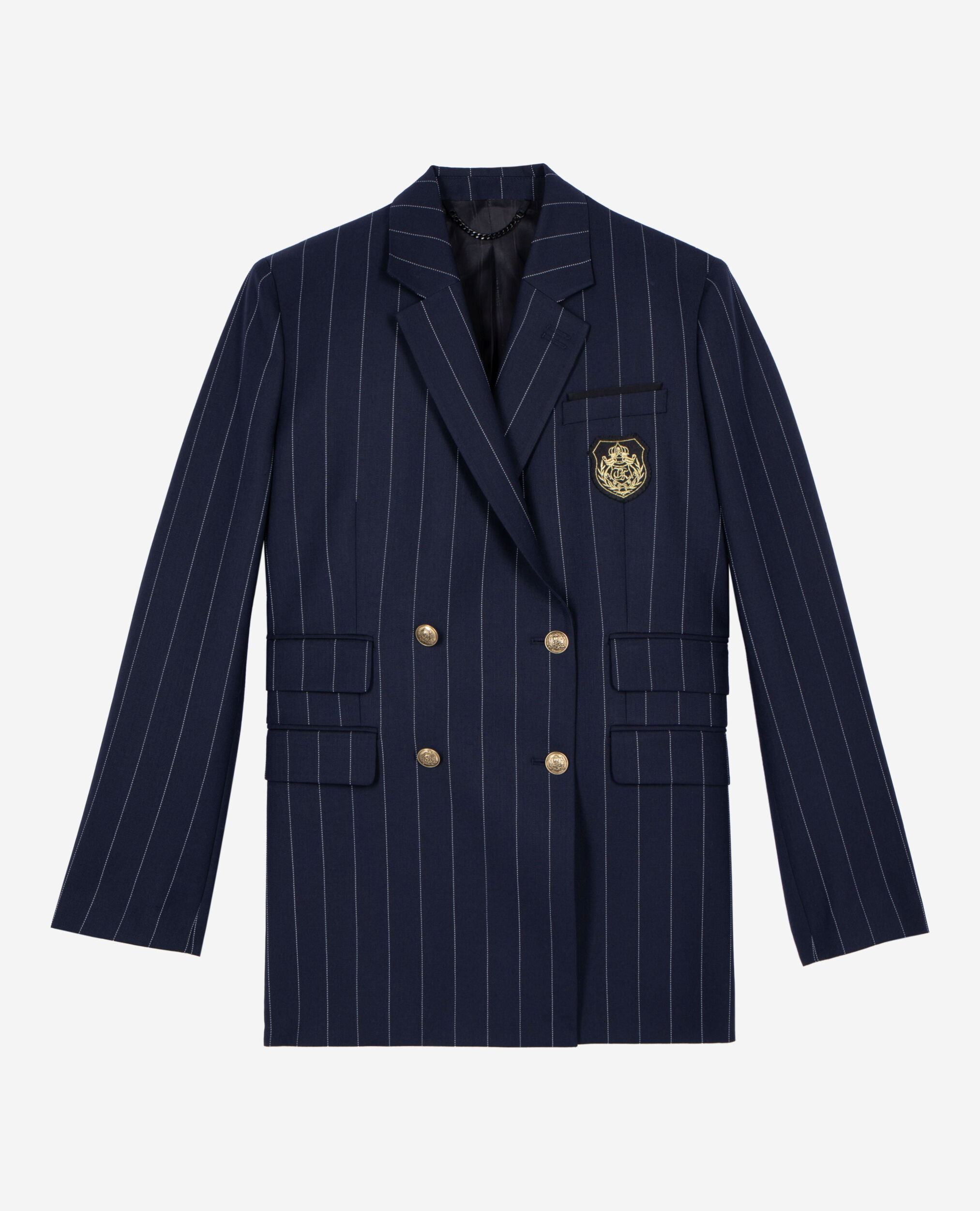 Veste tailleur à rayures tennis en laine mélangée bleu marine, NAVY, hi-res image number null