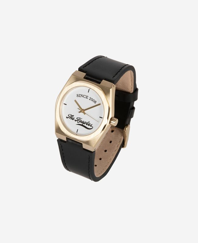 The Kooples MIXTE BLACK / GOLD montre avec logo et bracelet en cuir noir