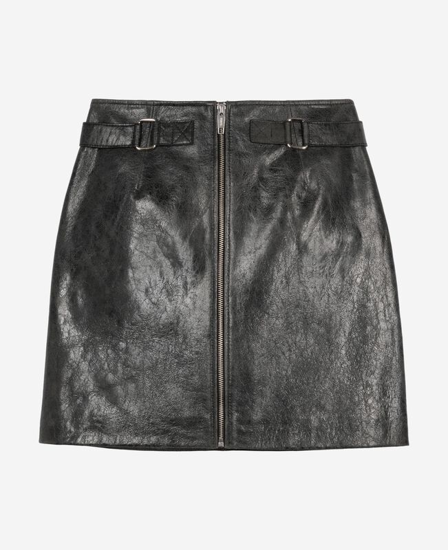 The Kooples FEMME BLACK STONE jupe courte zippée en cuir noire