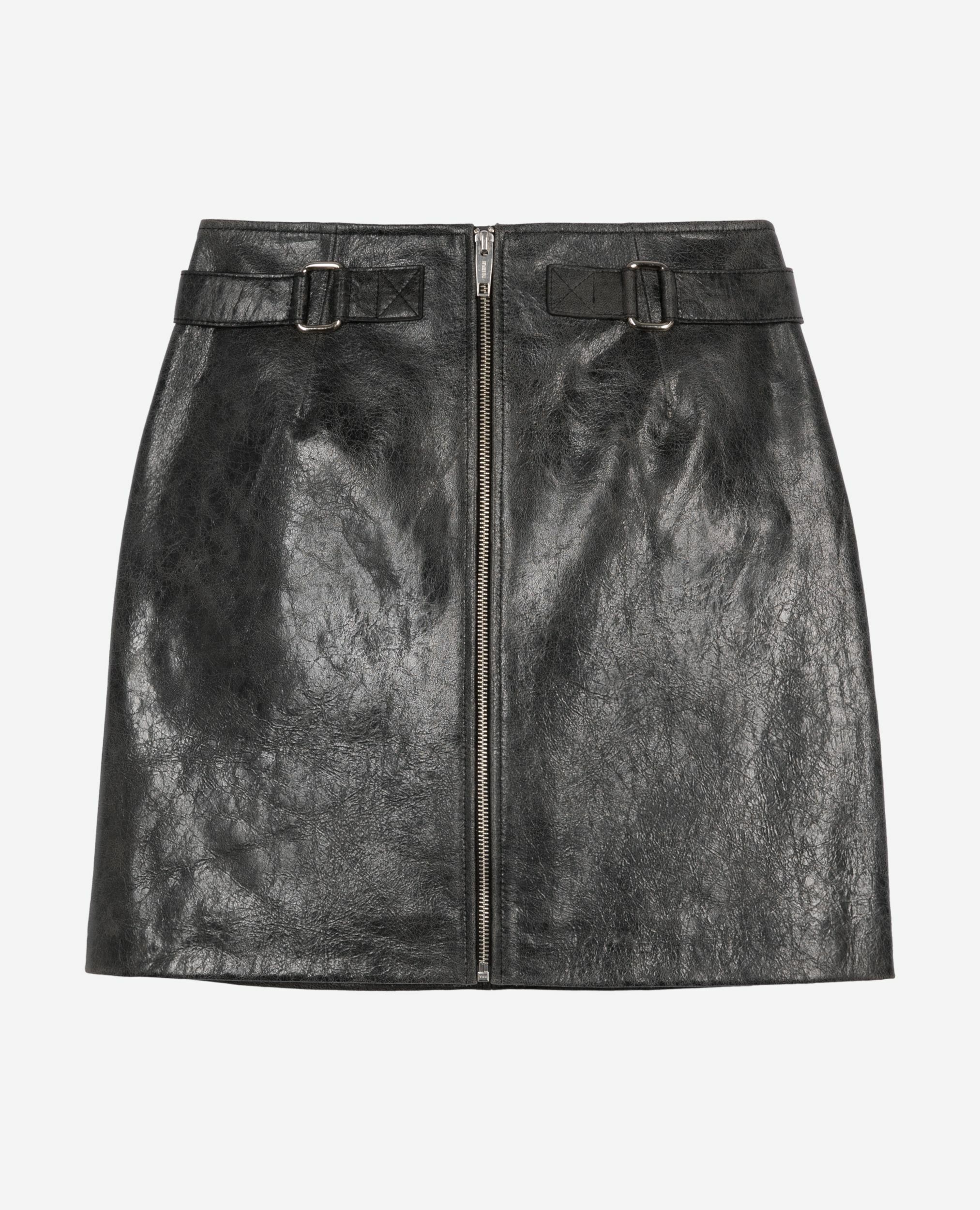 Jupe courte zippée en cuir noire, BLACK STONE, hi-res image number null