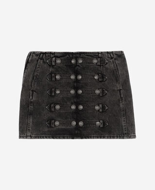 The Kooples WOMEN BLACK WASHED short gray denim skirt