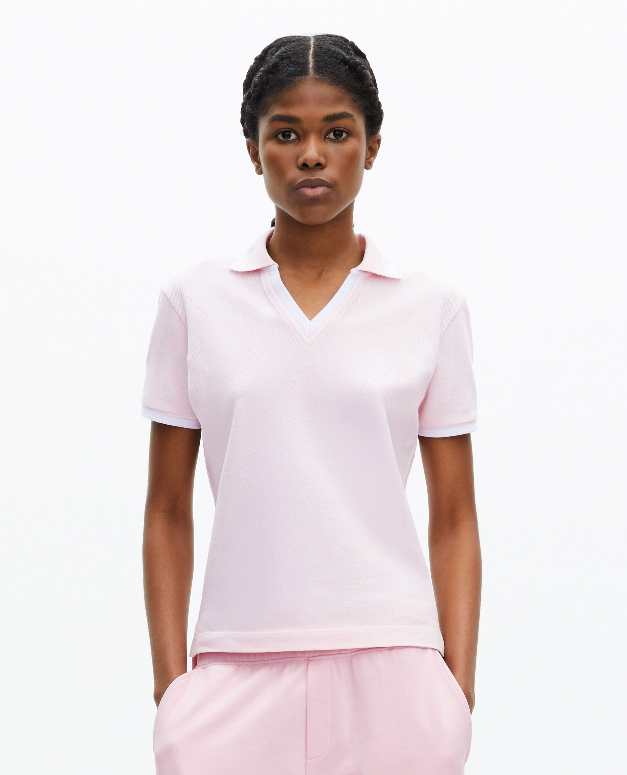 Polo col V rose pâle, LILA, hi-res image number null